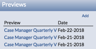 Example of Previews sidebar with list of Previews