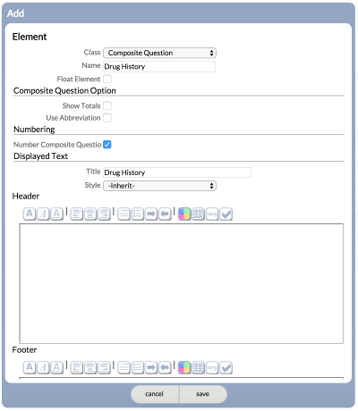 Add New Composite Question screen