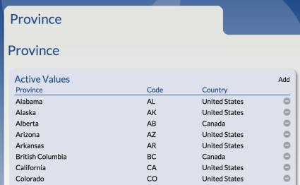 State/Province list