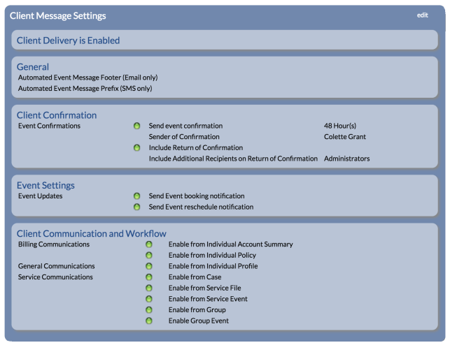 Client Message Settings