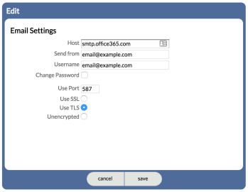 Edit view of the External Communication Email Settings