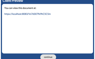 Screen with link to preview a Client-Facing Document