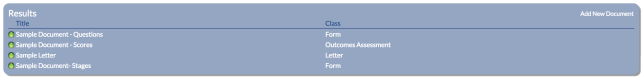 Documents List showing Sample Documents
