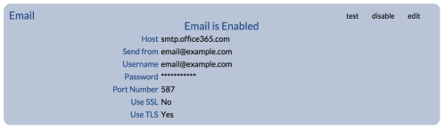 View of the External Communication Email Settings