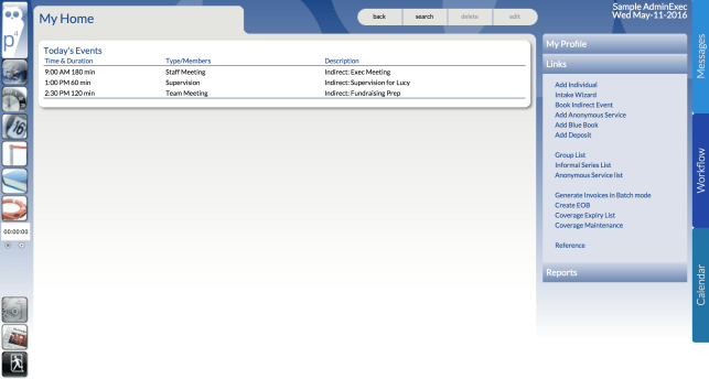 Example of a homepage for a Worker with the Admin-Exec User Group
