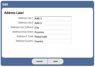 Address Label edit view