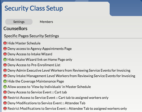 Example of the read-only view of a Security Class