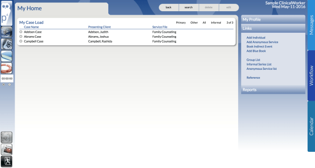 Example of a homepage for a Worker with the Clinical Worker User Group