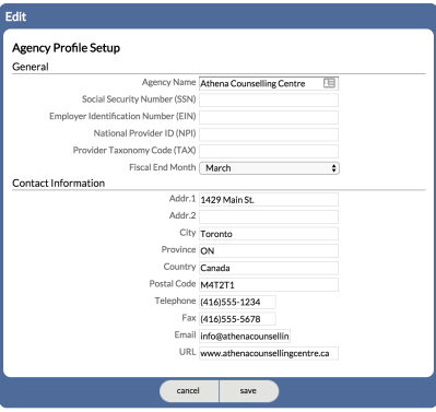 Edit view of Agency Profile Setup page