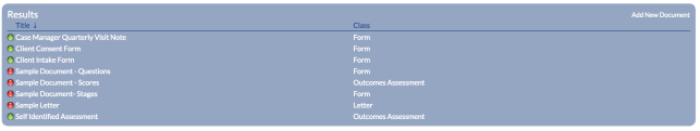 Document List Results showing all active and inactive Documents