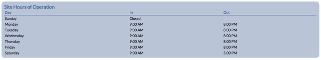 Site hours of operation