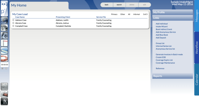 Example of a homepage for a Worker with the Intake-Mgmt User Group