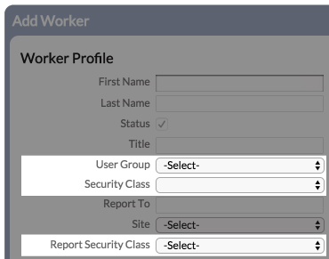 Add Worker screen with security and permissions highlighted