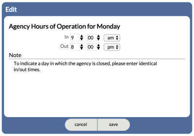 Site hours of operation open date