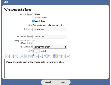 Example of completing the What Action to Take section