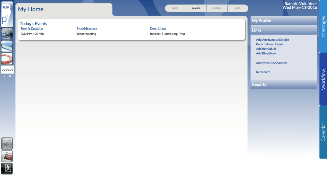 Example of a homepage for a Worker with the Volunteer User Group