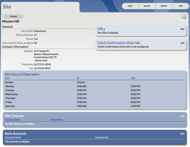 Site profile page