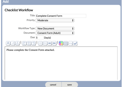 Creating a checklist item example