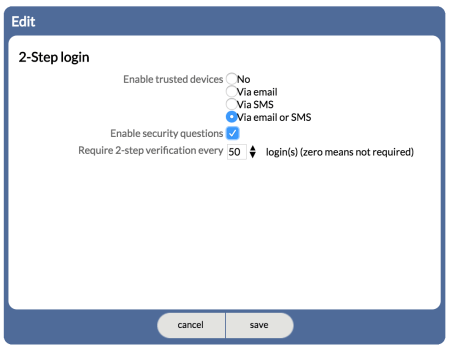 2-step login edit screen