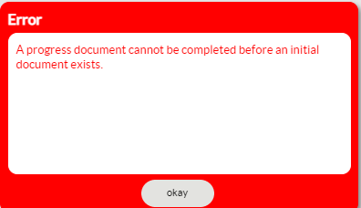 a progress document cannot be completed