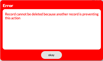 Record cannot be deleted because another record is preventing this action