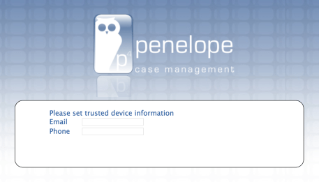 Penelope Login Screen with prompt to set trusted devices