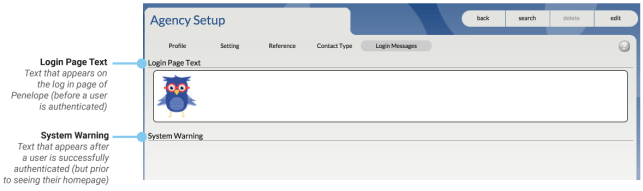Agency Login Page page callout diagram