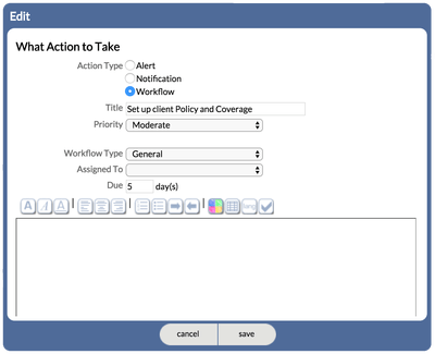 What Action to Take window for Action Triggers