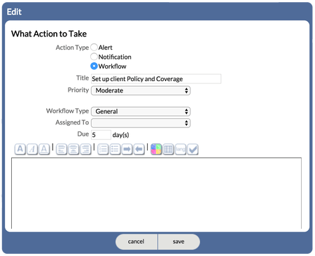 What Action to Take window for Action Triggers
