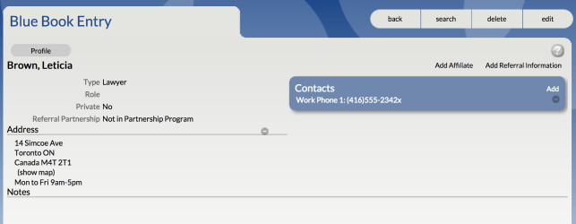 Basic Blue Book entry without referral or service information