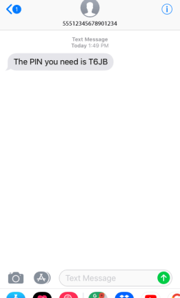 Example of a Verification Code sent via sms