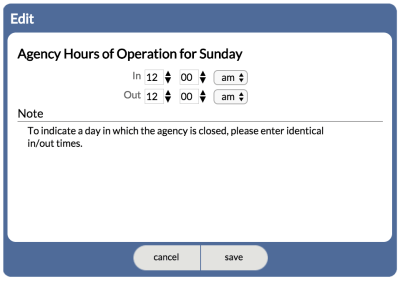 Site hours of operation closed date
